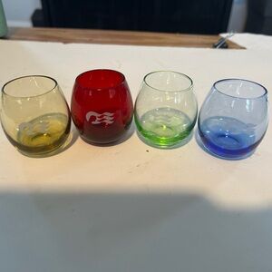 Princess Cruise Shot Glasses Set of 4 Etched Logo Multi Colored Nice Condition